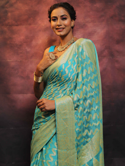 Banarasee Handwoven Pure Chiffon Saree With Zari-Blue